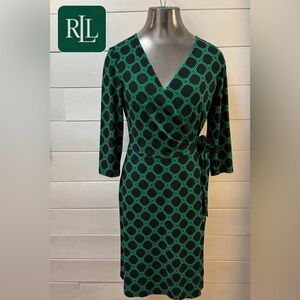LAUREN Ralph Lauren Green & Black Wrap Dress Size 8